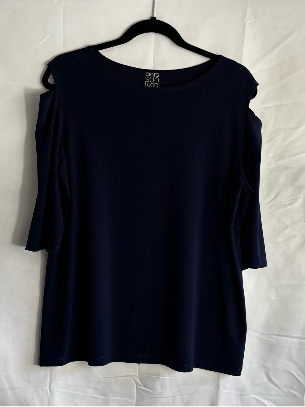Clara Sunwoo Navy Cold-Shoulder Top